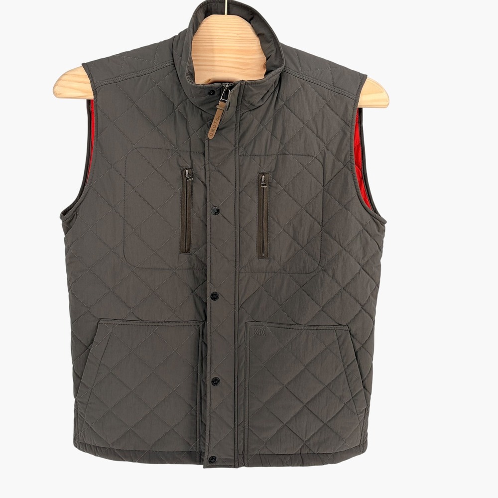 Dakota Grizzly Quilted Vest XL Gray Red Lining Diamond Stitch Zip Snap Front